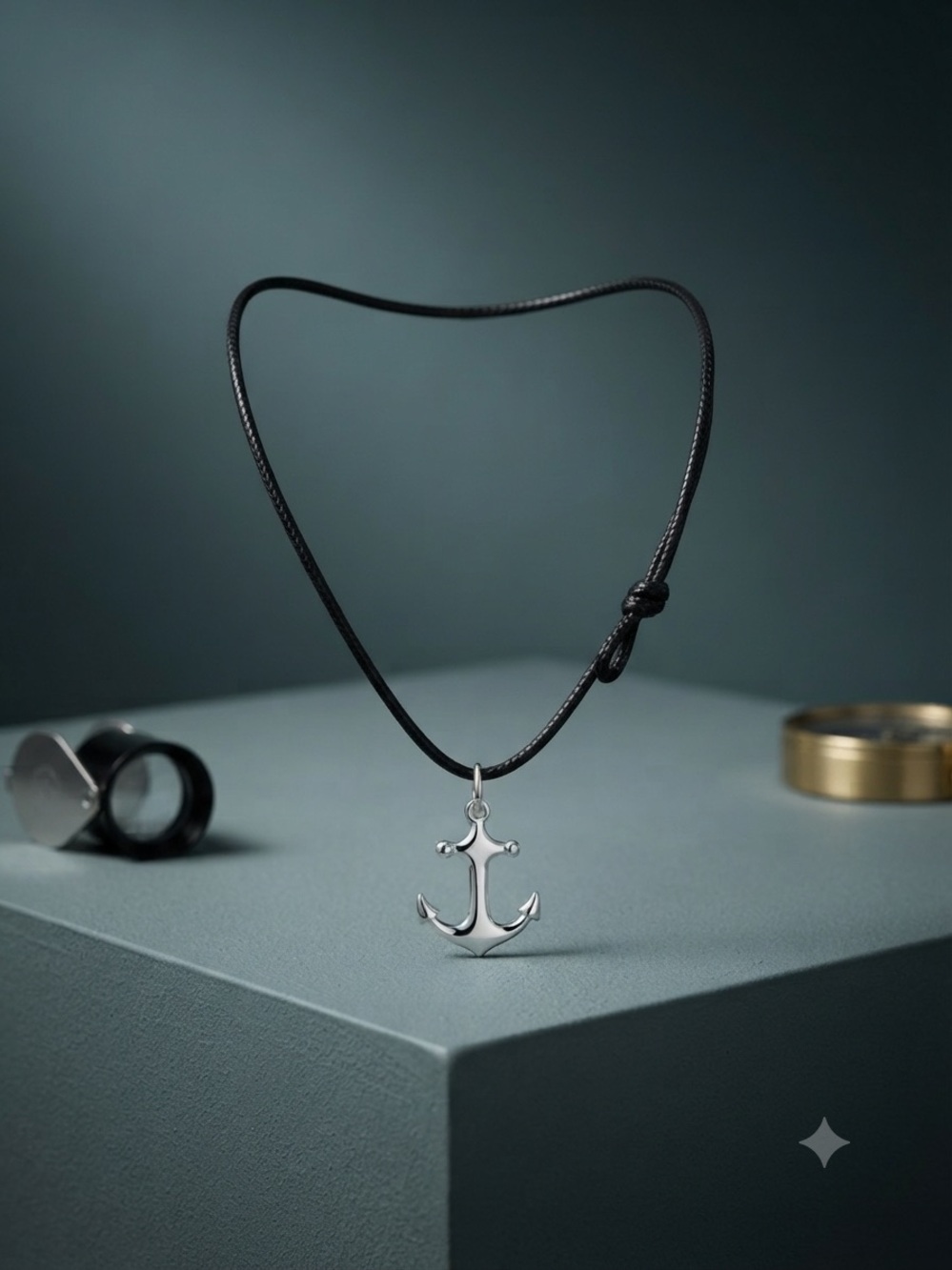 NWOT  Black Cord Necklace with Silver Anchor Pendant